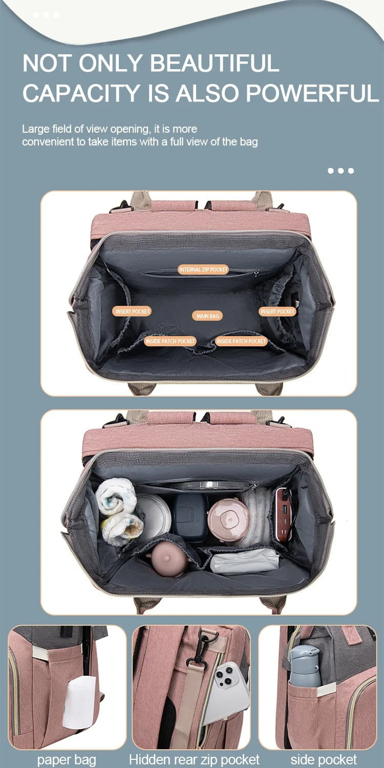 Diaper Bag Backpack with Changing Station/Crib
