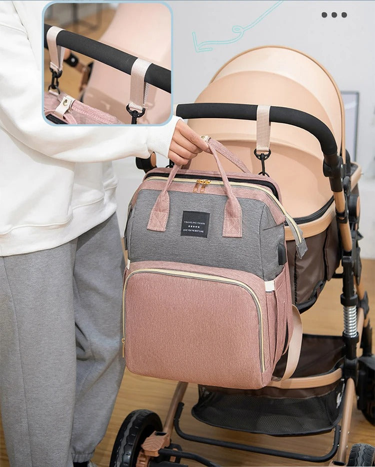Diaper Bag Backpack with Changing Station/Crib