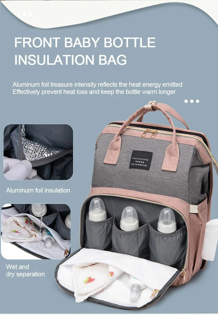 Diaper Bag Backpack with Changing Station/Crib