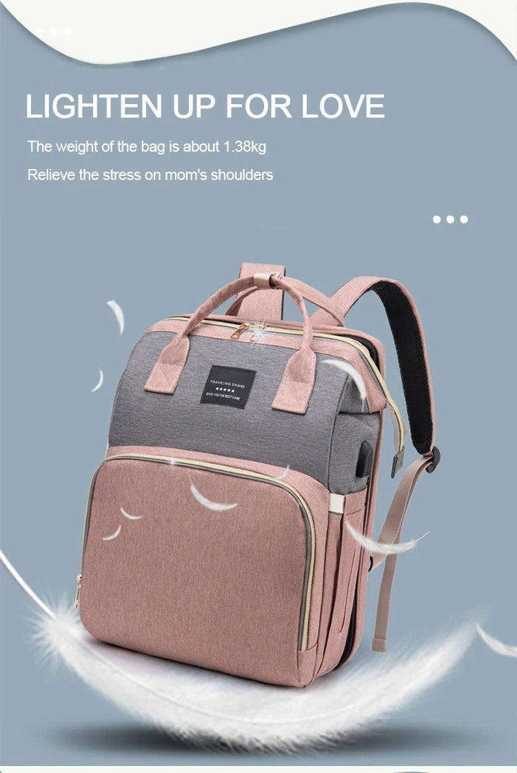 Diaper Bag Backpack with Changing Station/Crib