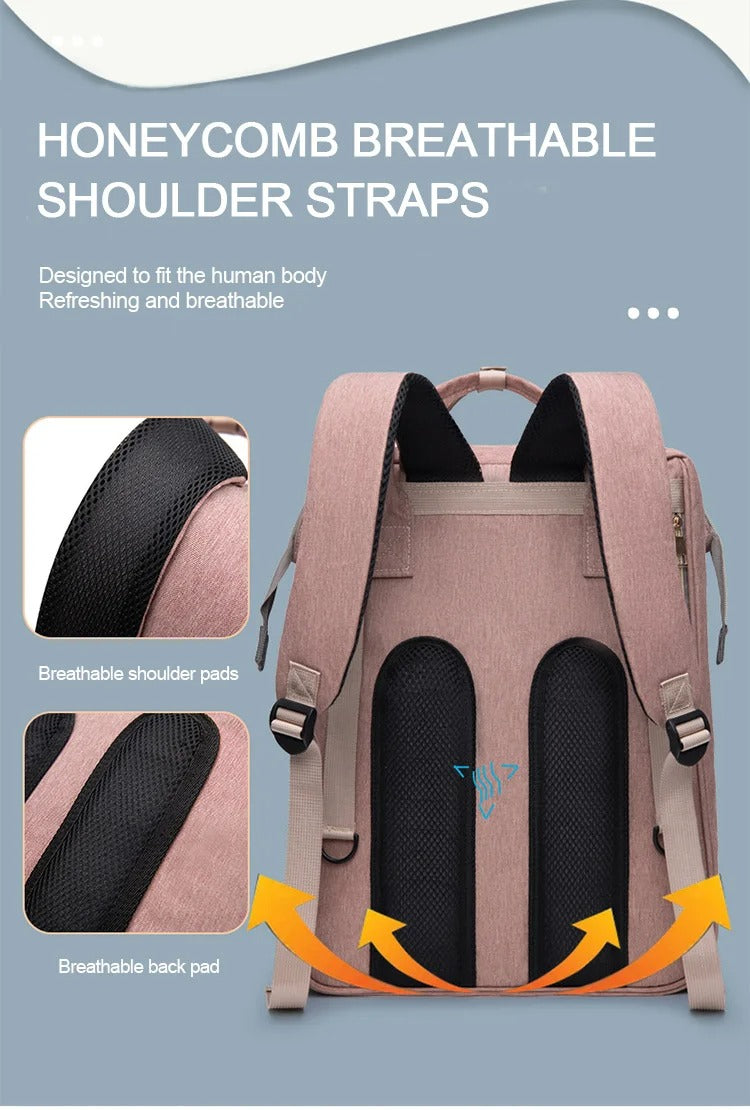Diaper Bag Backpack with Changing Station/Crib
