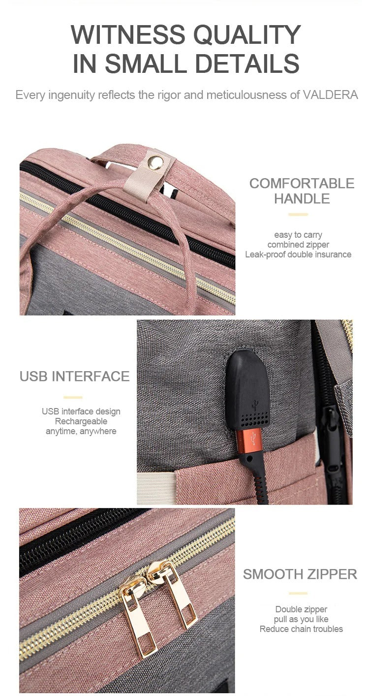 Diaper Bag Backpack with Changing Station/Crib