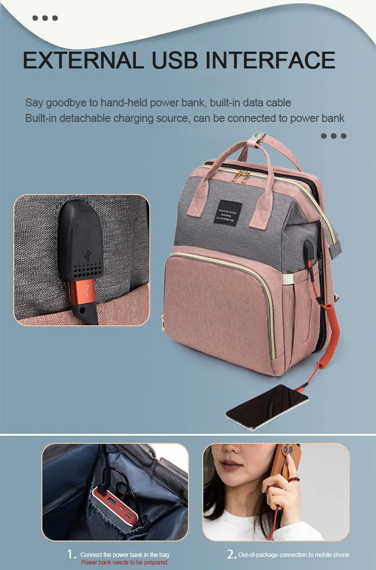 Diaper Bag Backpack with Changing Station/Crib