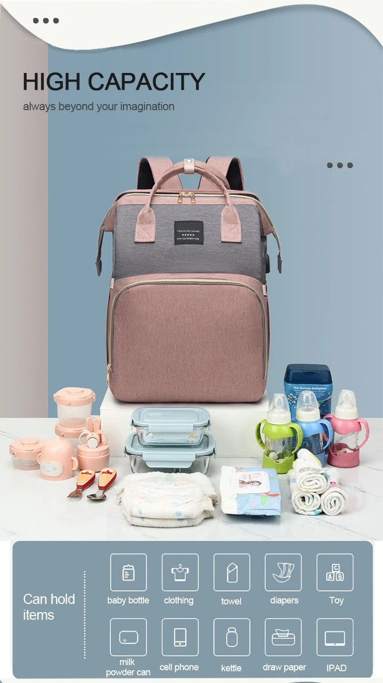 Diaper Bag Backpack with Changing Station/Crib
