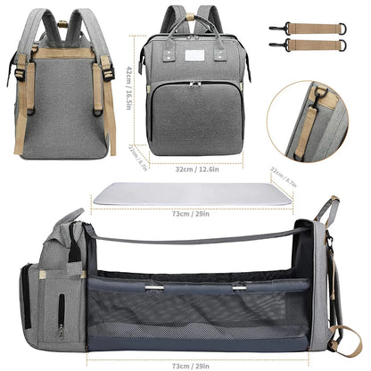 Diaper Bag Backpack with Changing Station/Crib