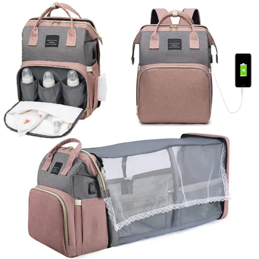 Diaper Bag Backpack with Changing Station/Crib
